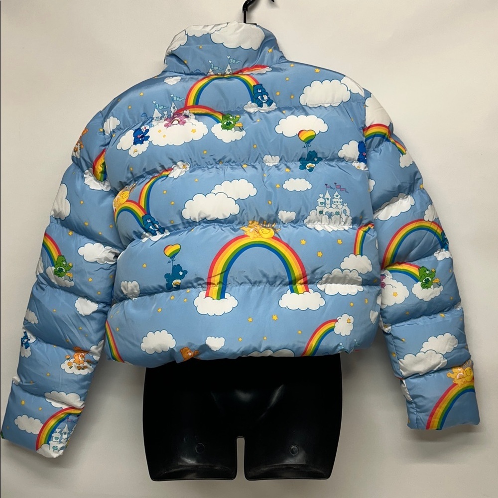 Dolls Kill Sky Blue Puffer Jacket Rainbow Clouds care Bears size small new tags - Picture 4 of 6